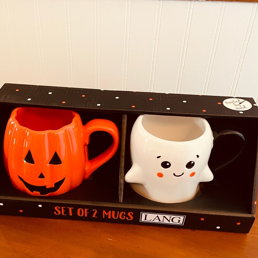 ✨NEW🎃LANG set of two Halloween mugs of ghost and Jack o lantern👻